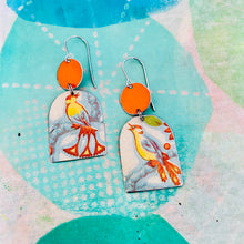 Load image into Gallery viewer, Fancy Birds Wide Arch Upcycled Tin Earrings