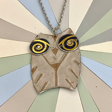 Load image into Gallery viewer, Gold Swirl Eyed Owl Upcycled Tin Necklace