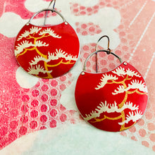 Load image into Gallery viewer, Japanese Cedar on Scarlet Upcycled Tin Earrings