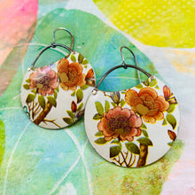 Load image into Gallery viewer, Peachy Peonies Upcycled Tin Circle Earrings