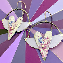 Load image into Gallery viewer, Pale Lilac Winged Hearts Tin Earrings
