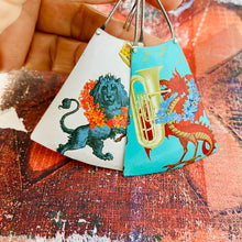 Load image into Gallery viewer, Diamond Jubilee Lion &amp; Dragon Long Fans Tin Earrings