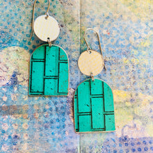 Load image into Gallery viewer, Teal Subway Tile Wide Arch Upcycled Tin Earrings