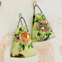 Load image into Gallery viewer, Big Vintage Blossoms Upcycled Tin Long Fans Earrings