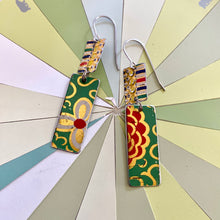 Load image into Gallery viewer, Vintage Mixed Greens Rectangles Tin Earrings