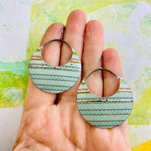 Load image into Gallery viewer, Vintage Aqua Crescent Circles Tin Earrings