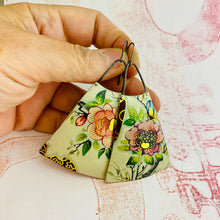 Load image into Gallery viewer, Big Vintage Blossoms Upcycled Tin Long Fans Earrings