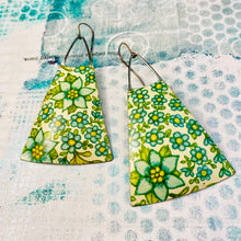 Load image into Gallery viewer, Flower Field Upcycled Tin Long Fans Earrings