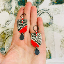 Load image into Gallery viewer, Vintage Midnight &amp; Scarlet Upcycled Tin Earrings