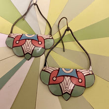 Load image into Gallery viewer, Seafoam Half Mandala Tin Earrings
