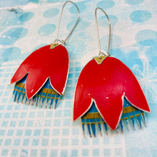 Load image into Gallery viewer, Scarlet and Teal Fancy Tulips Tin Earrings