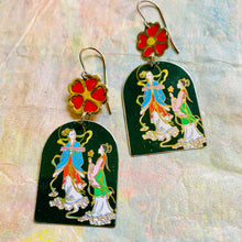 Load image into Gallery viewer, Japanese Women &amp; Red Blossoms Tin Earrings