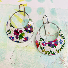 Load image into Gallery viewer, Happy Flowers Crescent Circles Tin Earrings