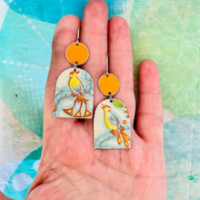 Load image into Gallery viewer, Fancy Birds Wide Arch Upcycled Tin Earrings