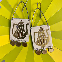 Load image into Gallery viewer, Tall Golden Coffeepot Tin Earrings