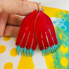 Load image into Gallery viewer, Carmine &amp; Aqua Fantasy Flowers Tin Earrings