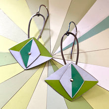Load image into Gallery viewer, Greens &amp; White Cat Eye Earrings