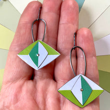 Load image into Gallery viewer, Greens &amp; White Cat Eye Earrings