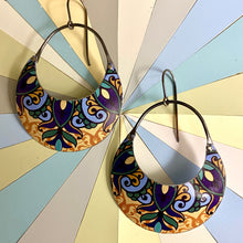Load image into Gallery viewer, Purple &amp; Straw Mandala Crescent Circle Earrings