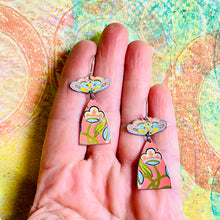 Load image into Gallery viewer, Vintage Pink Folk Flowers Drop Tin Earrings