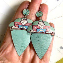 Load image into Gallery viewer, Seafoam Mandala Shield Tin Earrings