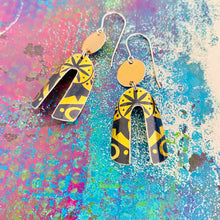 Load image into Gallery viewer, Golden Wheel Upcycled Tin Earrings