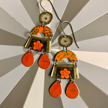 Load image into Gallery viewer, Orange Blossom Rainbow Chandelier Tin Earrings