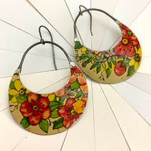 Load image into Gallery viewer, Flowers on Ecru Crescent Circle Earrings