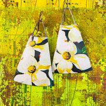 Load image into Gallery viewer, Dogwood Blossoms Upcycled Tin Long Fans Earrings