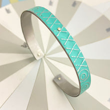 Load image into Gallery viewer, Narrow Aqua Pendaflex Tin Cuff