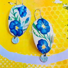 Load image into Gallery viewer, True Blue Blossoms Seedpod Drop Tin Earrings