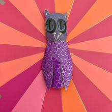 Load image into Gallery viewer, Quirky Owl V Upcycled Tin Brooch