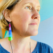 Load image into Gallery viewer, Warm Candy Stripes Long Drop Tin Earrings