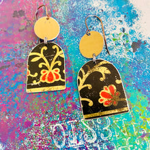 Load image into Gallery viewer, Scarlet Flower Wide Arch Upcycled Tin Earrings