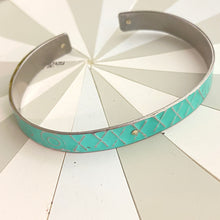 Load image into Gallery viewer, Narrow Aqua Pendaflex Tin Cuff