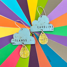 Load image into Gallery viewer, Vintage Globe Rain Clouds Tin Earrings