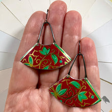Load image into Gallery viewer, Leafy Greens on Crimson Fan Earrings