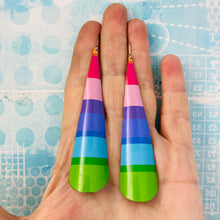 Load image into Gallery viewer, Cool Candy Stripes Long Drop Tin Earrings