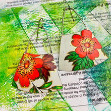 Load image into Gallery viewer, Bright Red Blossoms Tin Big Wide Fan Earrings