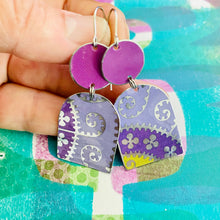 Load image into Gallery viewer, Mixed Purples Wide Arch Upcycled Tin Earrings