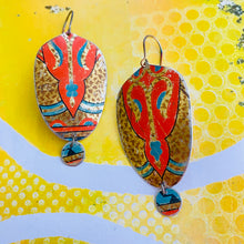 Load image into Gallery viewer, Vintage Orange-y Red Seedpod Drop Tin Earrings
