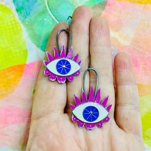 Load image into Gallery viewer, Hot Pink Fancy Eyes Tin Earrings