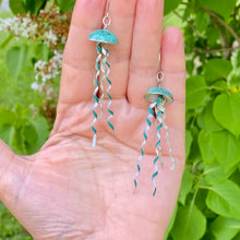 Load image into Gallery viewer, Verdigris Jellyfish Tin Earrings