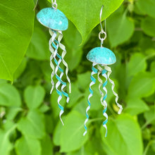 Load image into Gallery viewer, Verdigris Jellyfish Tin Earrings