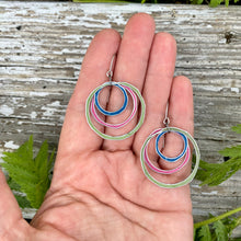 Load image into Gallery viewer, Sky, Pink &amp; Moss Layered Circles Upcycled Tin Earrings
