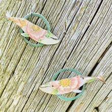 Load image into Gallery viewer, Pink Flowers Humpback Upcycled Tin Earrings