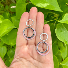 Load image into Gallery viewer, Midnight, Snow &amp; Pale Pink Layered Circles Upcycled Tin Earrings