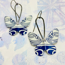 Load image into Gallery viewer, Navy and Cream Small Butterflies Upcycled Tin Earrings