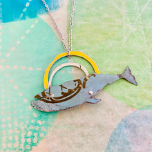 Load image into Gallery viewer, Blue-gray Sunrise Humpback Upcycled Tin Necklace