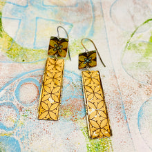 Load image into Gallery viewer, Pale Peach Circle Flower Pattern Tin Rectangle Earrings
